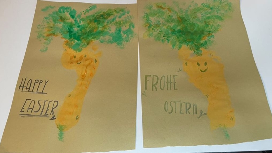 Karotten- Fußabdruck Frohe Ostern