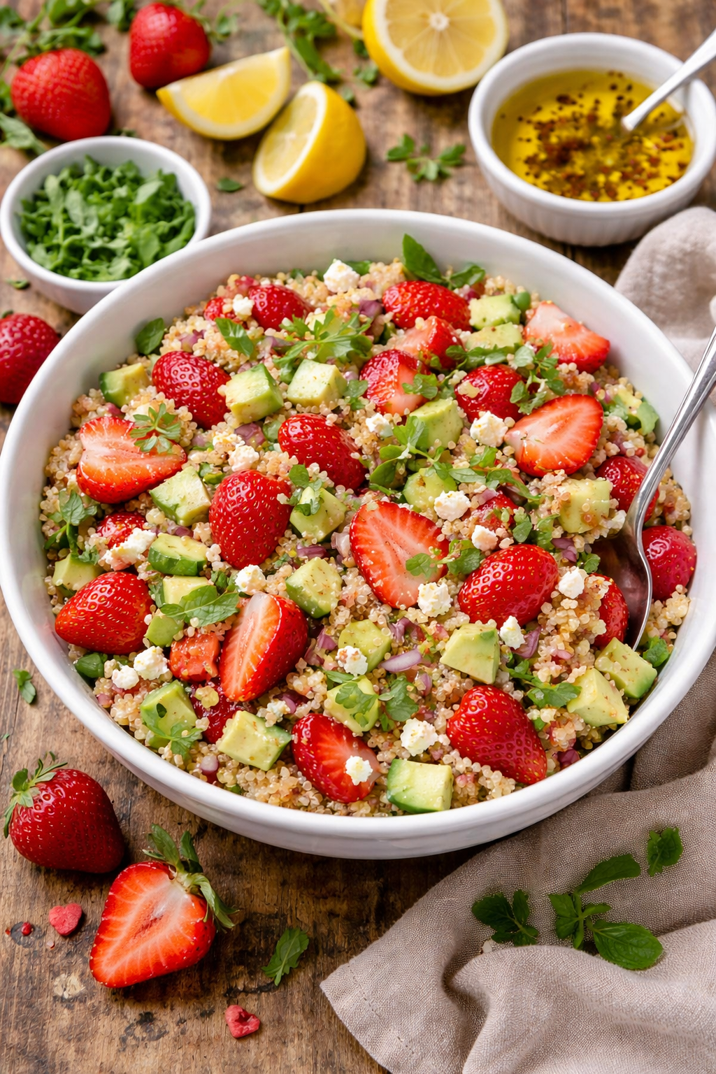 Erdbeere-Quinoa-Salat. Schnell und einfach zubereitet.