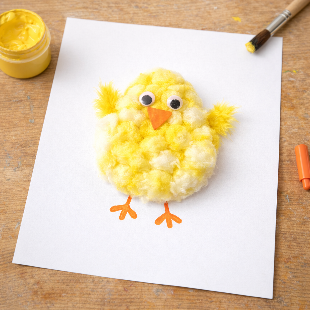 Bastelidee: Küken aus Watte 