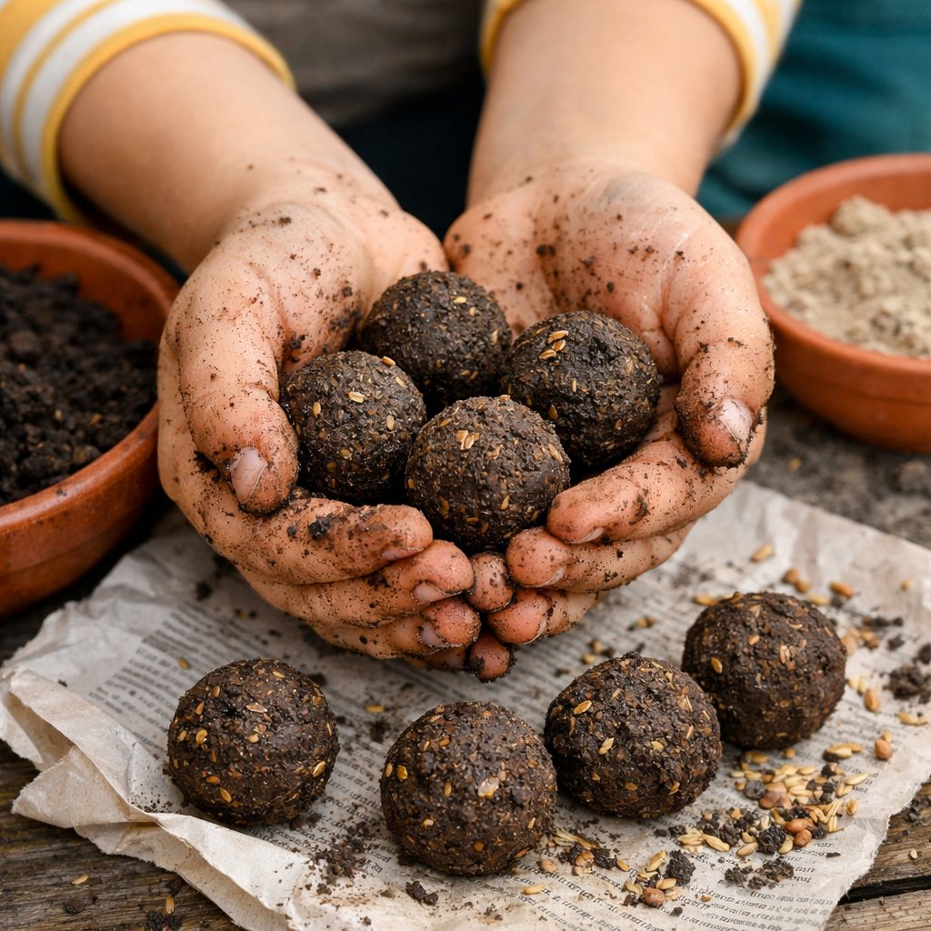 DIY Idee -Samenbomben mit Kindern machen. Eine nachhaltige Geschenkidee.