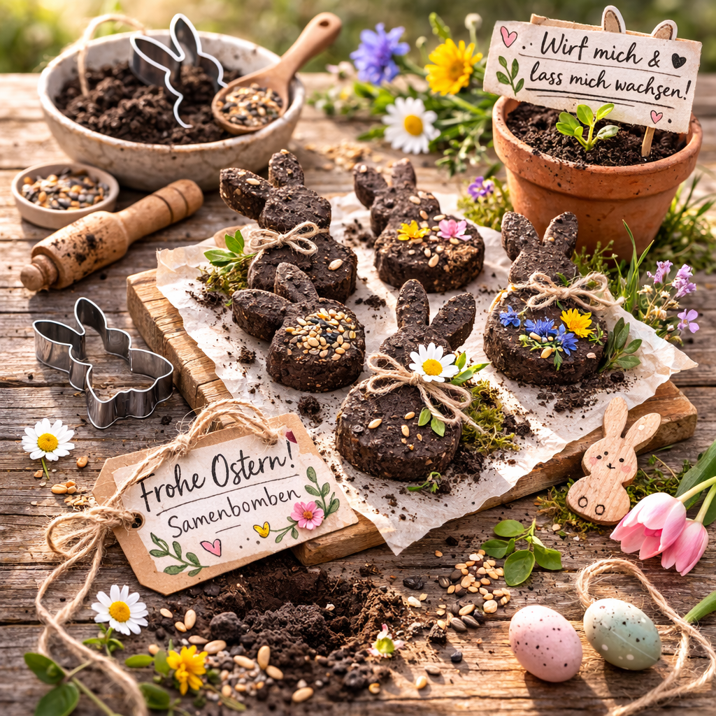 Osterhasen Saatenbomben als nachhaltige Geschenkidee zu Ostern.