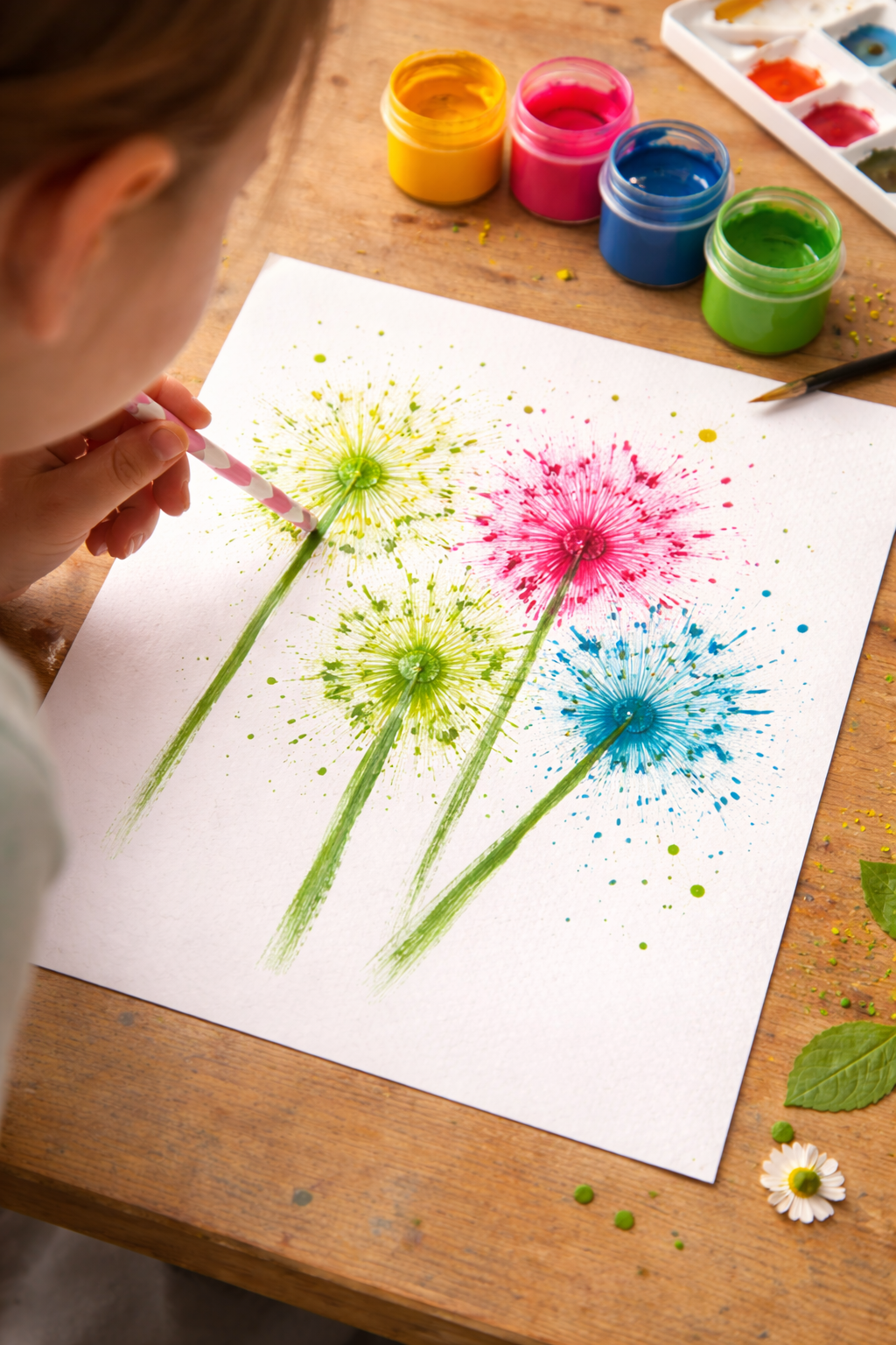 Pusteblumen mit der Pustetechnik basteln 