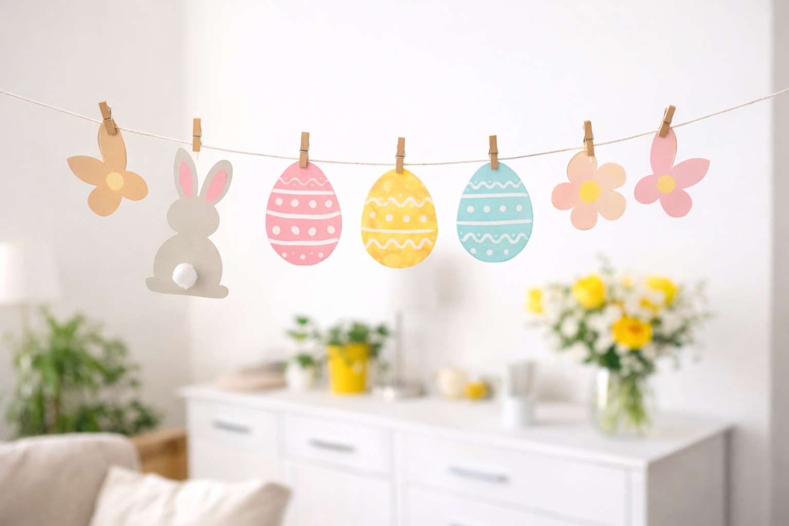 Frühlingsgirlande mit Kindern basteln.