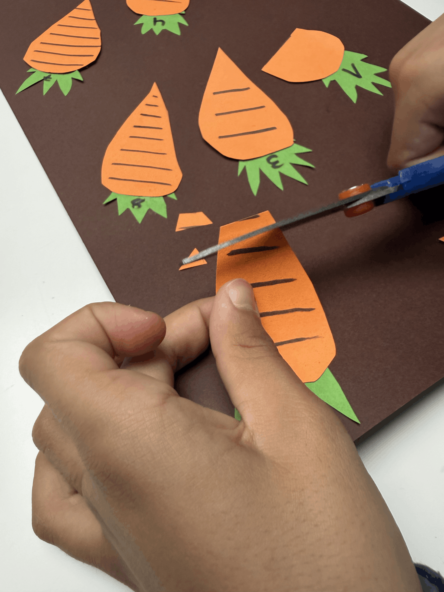 Karotten kleinschneiden- Osteridee um Feinmotorik zu schulen