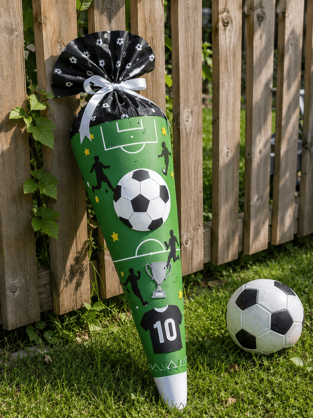 Fußball: Fußball-Schultüte in Grün-Weiß zur Einschulung – Schultüten-Idee für kleine Kicker