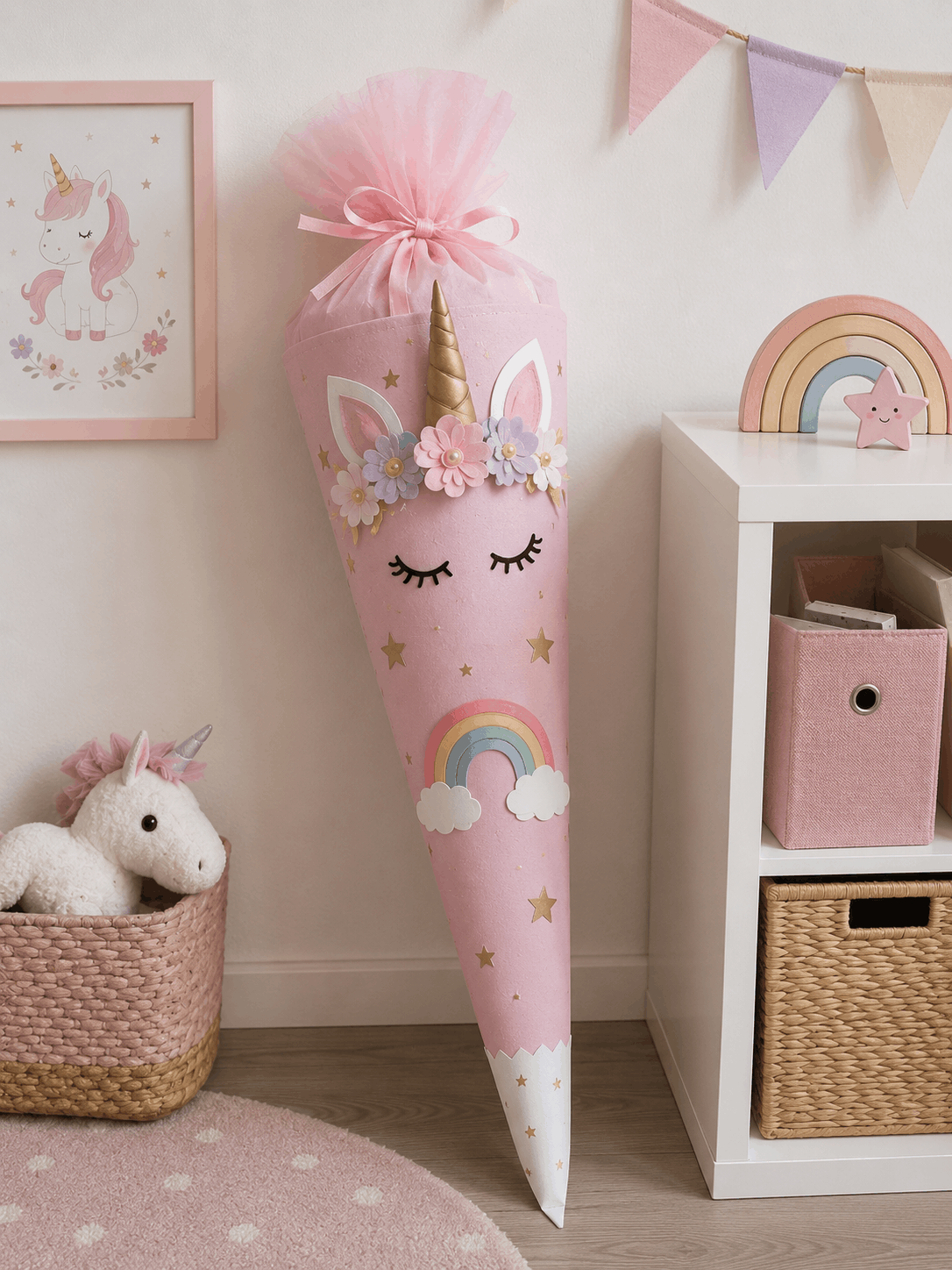 Einhorn: Pastellfarbene Einhorn-Schultüte mit Glitzer – Schultüten-Idee für Mädchen