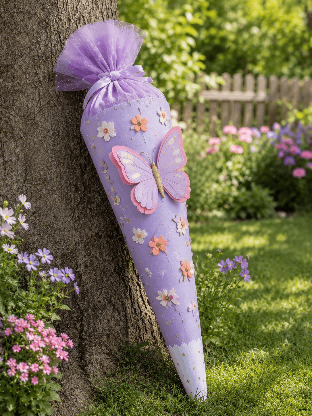 Schmetterling: Bunte Schmetterling-Schultüte in Pastelltönen – zarte Schultüten-Idee für Mädchen
