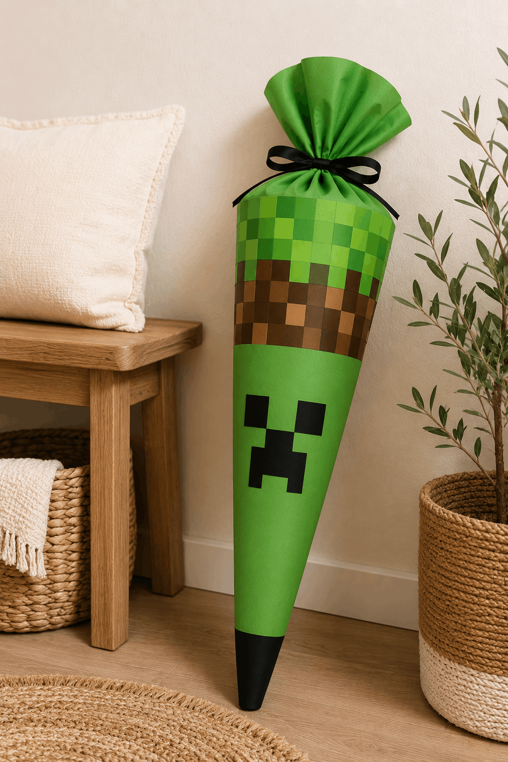 Minecraft: Schultüte im Minecraft-Look mit Pixel-Muster – Schultüten-Idee für Fans