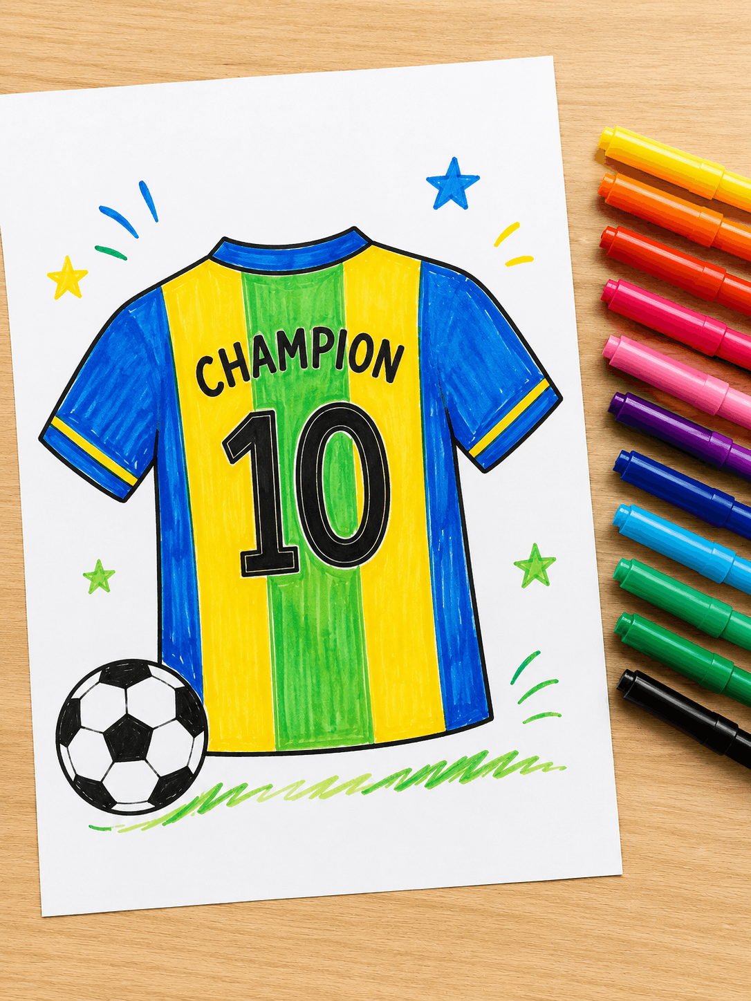 Selbstgestaltetes Fußballtrikot aus Papier mit Nummer – Fußball basteln mit Kindern