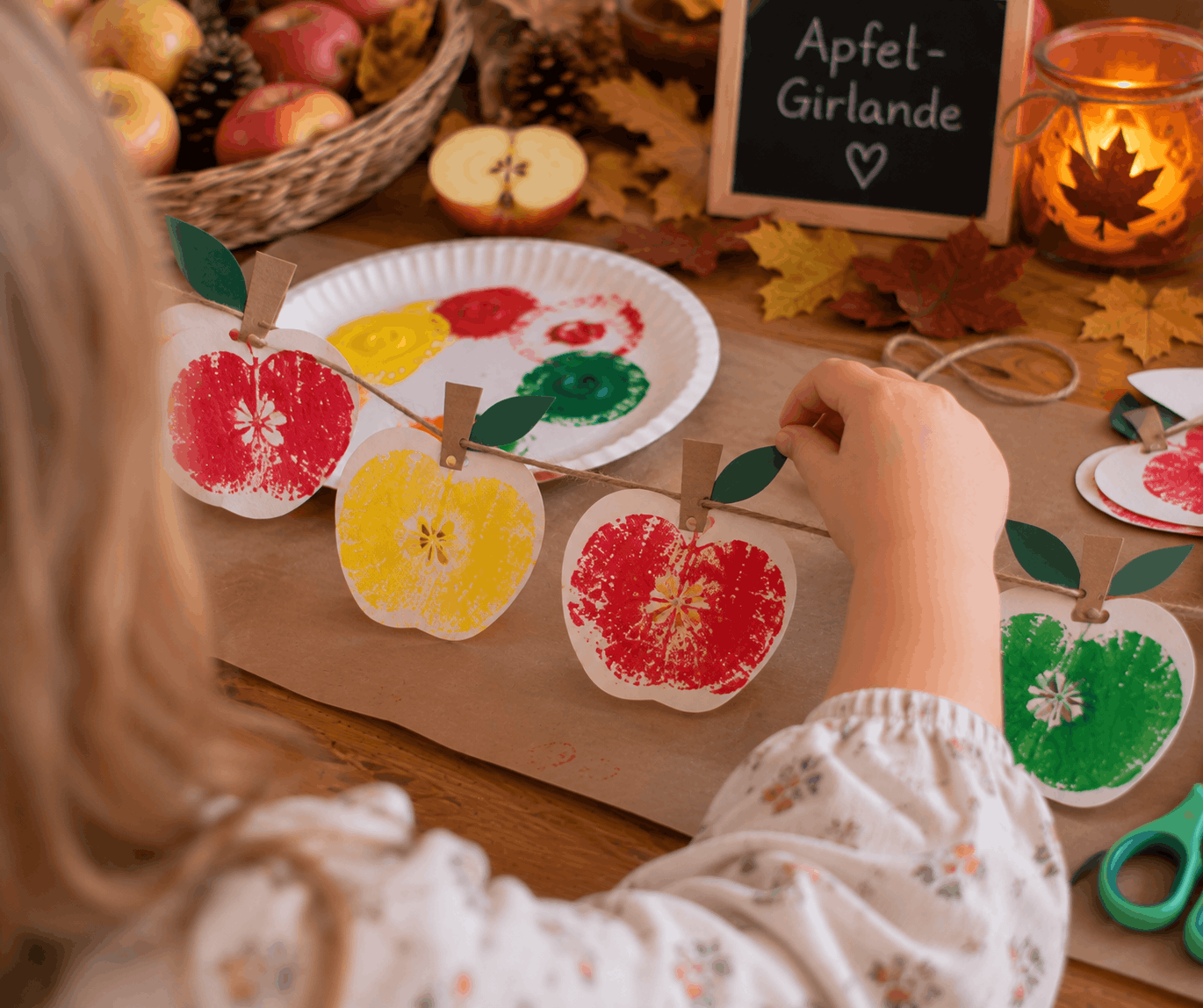 Herbstliche-Apfelgirlande beim Basteln