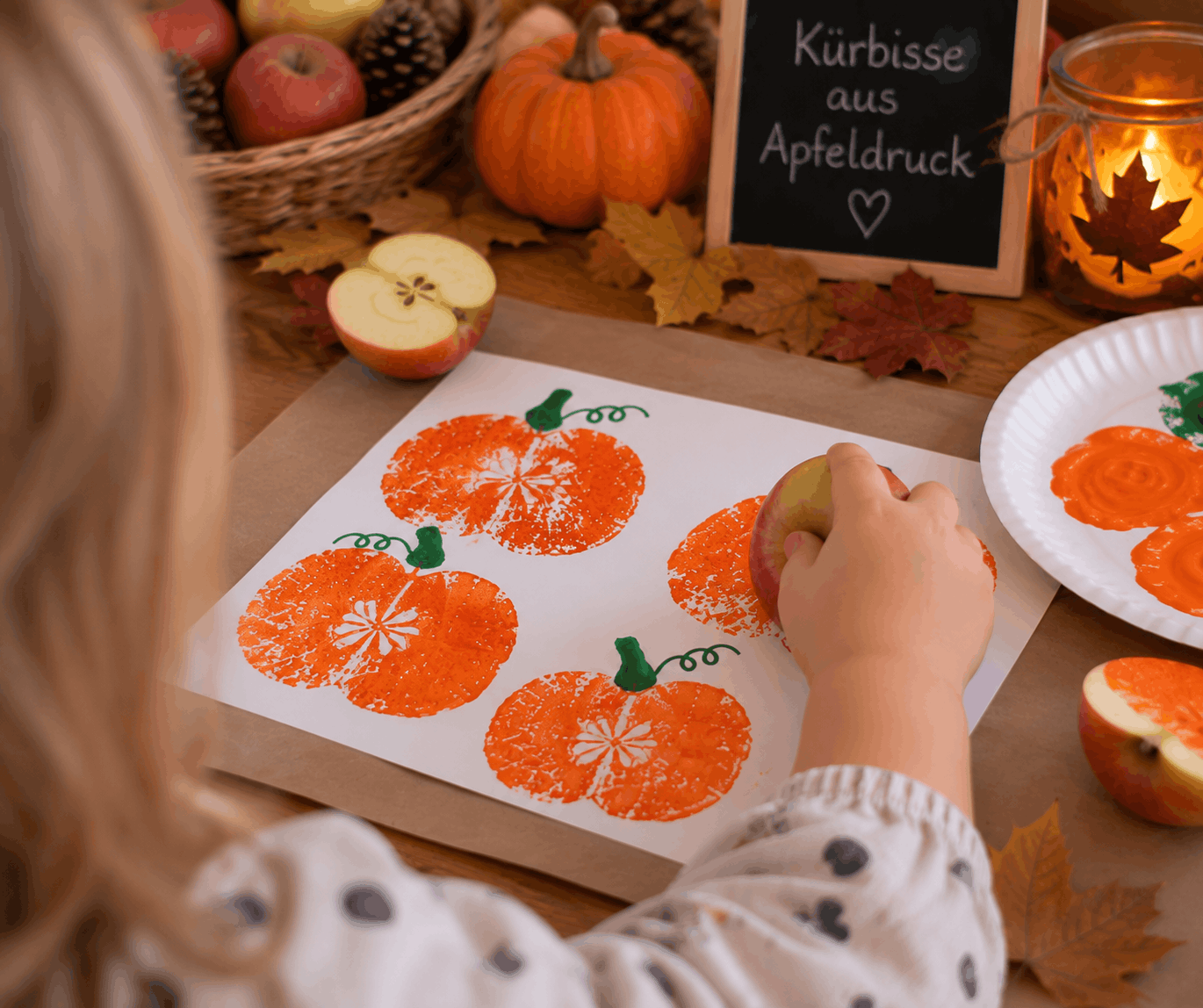 Herbstliche Kürbisse aus Apfeldruck