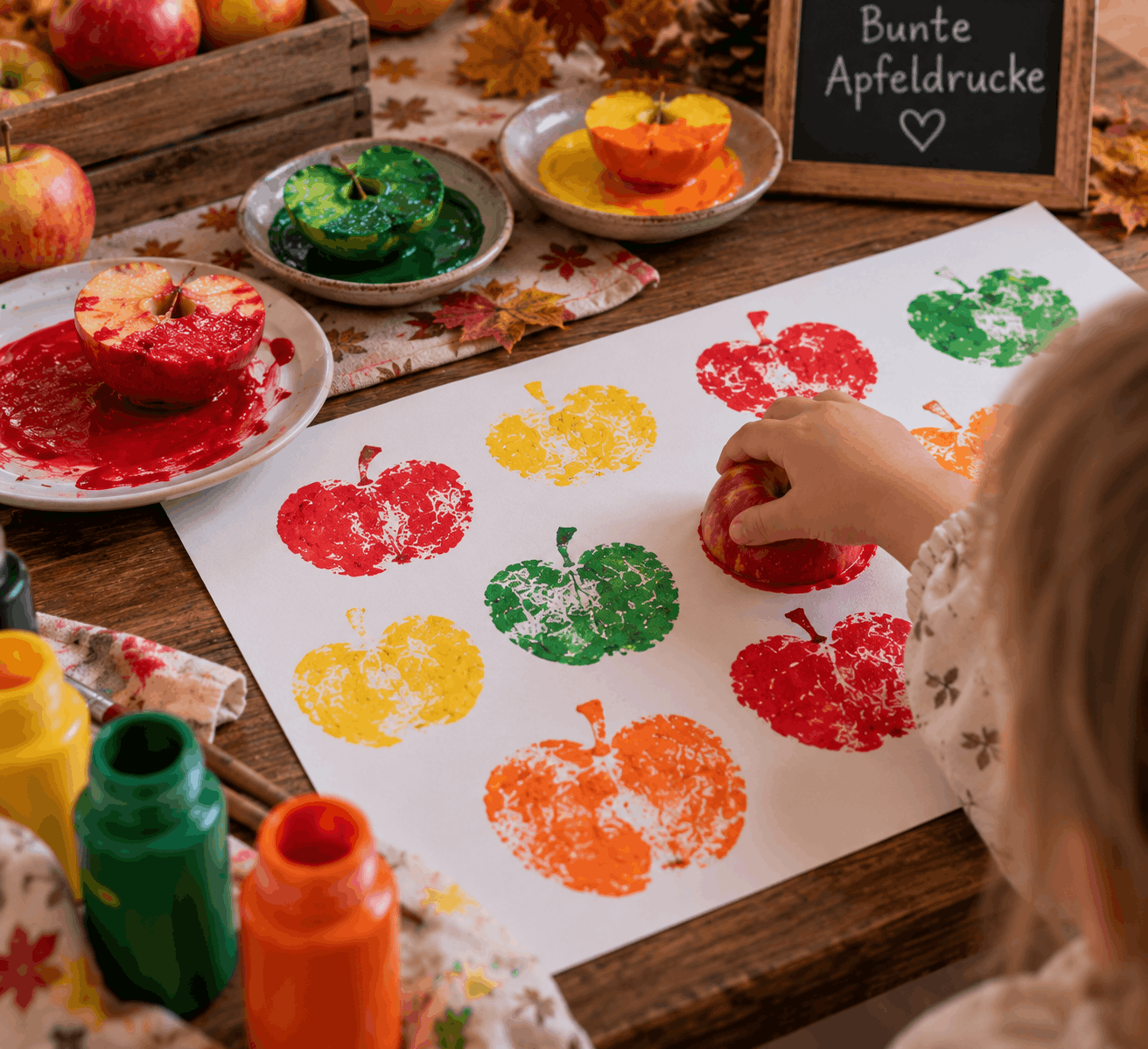 Apfeldruck in verschiedenen Farben