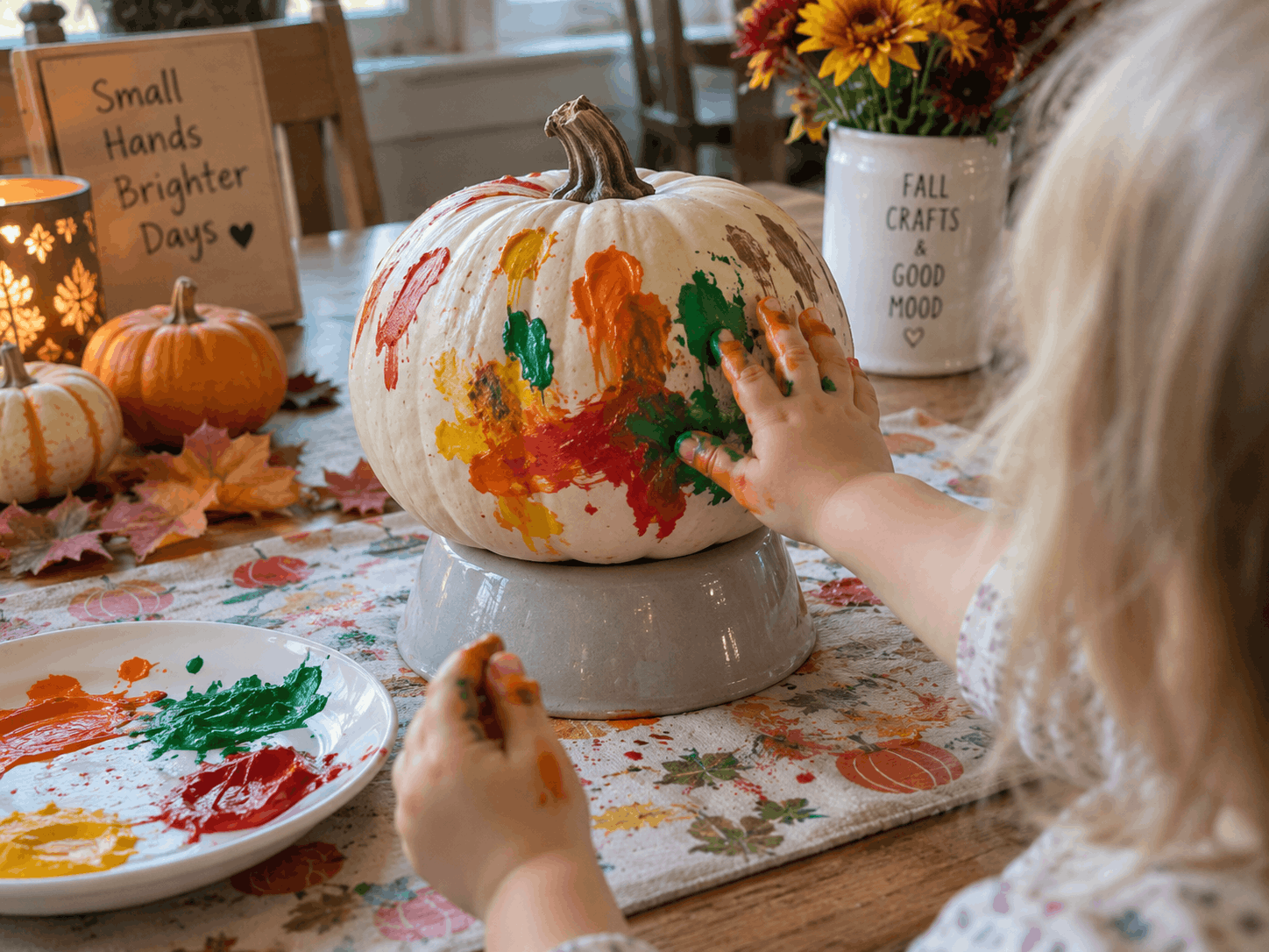 Kürbis bemalen an Halloween mit Kindern