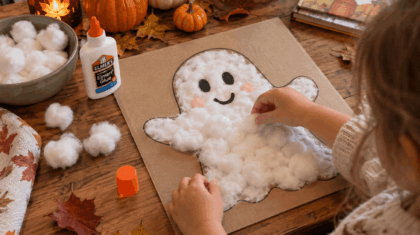 Bastelidee zu Halloween: Gespenst aus Watte, Basteln mit Kindern