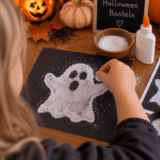Halloween Bastelideen: Gespenst Salzbild basteln mit Kindern